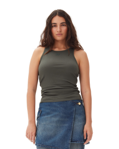 Top GANNI Green Soft Cotton Rib Tank