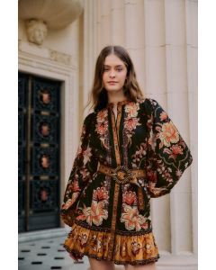 Kleid FARM RIO Majestic Garden Beaded Buckle Long Sleeve Mini