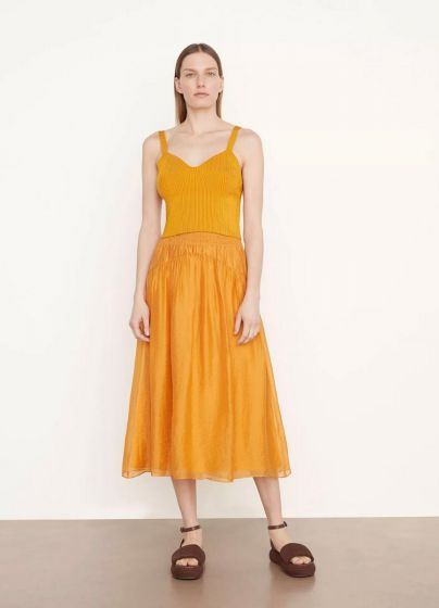 Rock VINCE Smocked-Waist Gathered Skirt