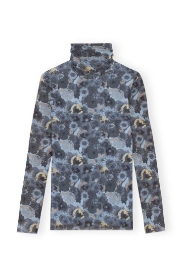 Shirt GANNI Printed Mesh LS Rollneck