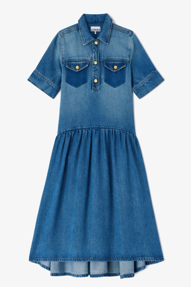 Kleid Ganni Hell gewaschenes Denim Kleid